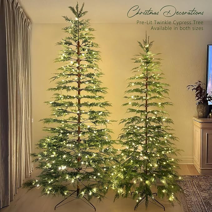 Christmas Decorations - 7.5 Ft Pre-Lit Twinkle Christmas Cypress Tree - Artificial Christmas Tree... | Amazon (US)