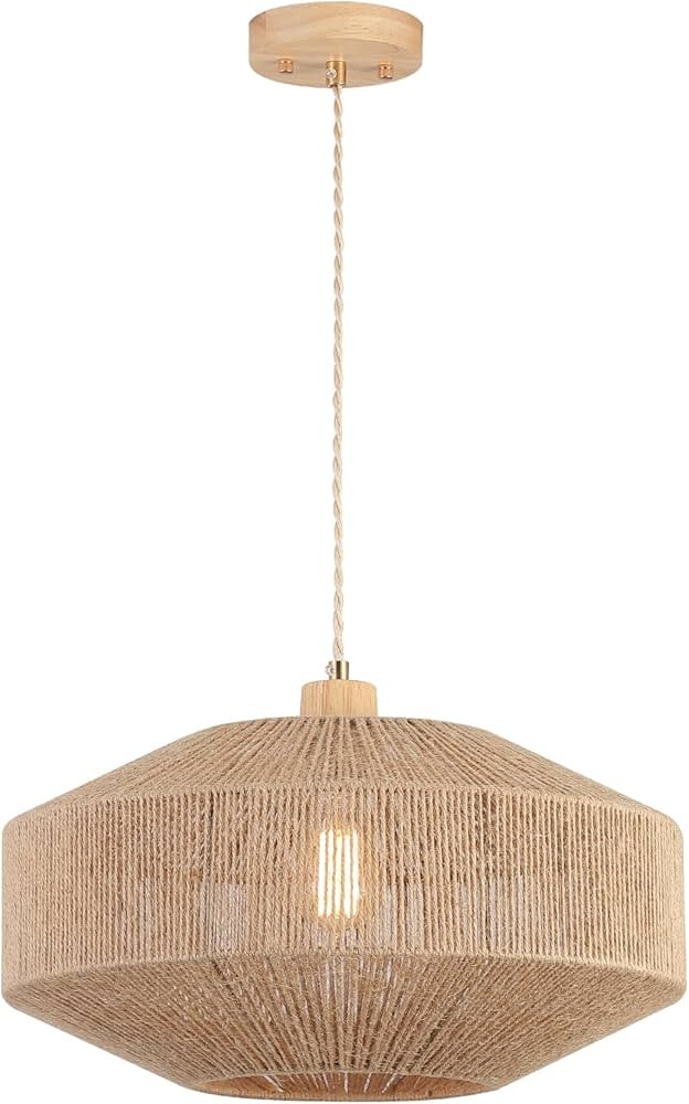 Coastal Large Woven Pendant Light Fixture 17.8 inch One-Light Adjustable Natural Hemp Rope Cage P... | Amazon (US)