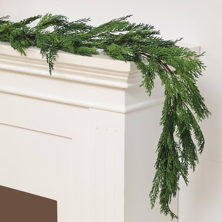 Jutom 1 PC 9 ft Christmas Cedar Garland - Real Touch Cedar Needles Decorations Artificial Faux Ho... | Amazon (US)