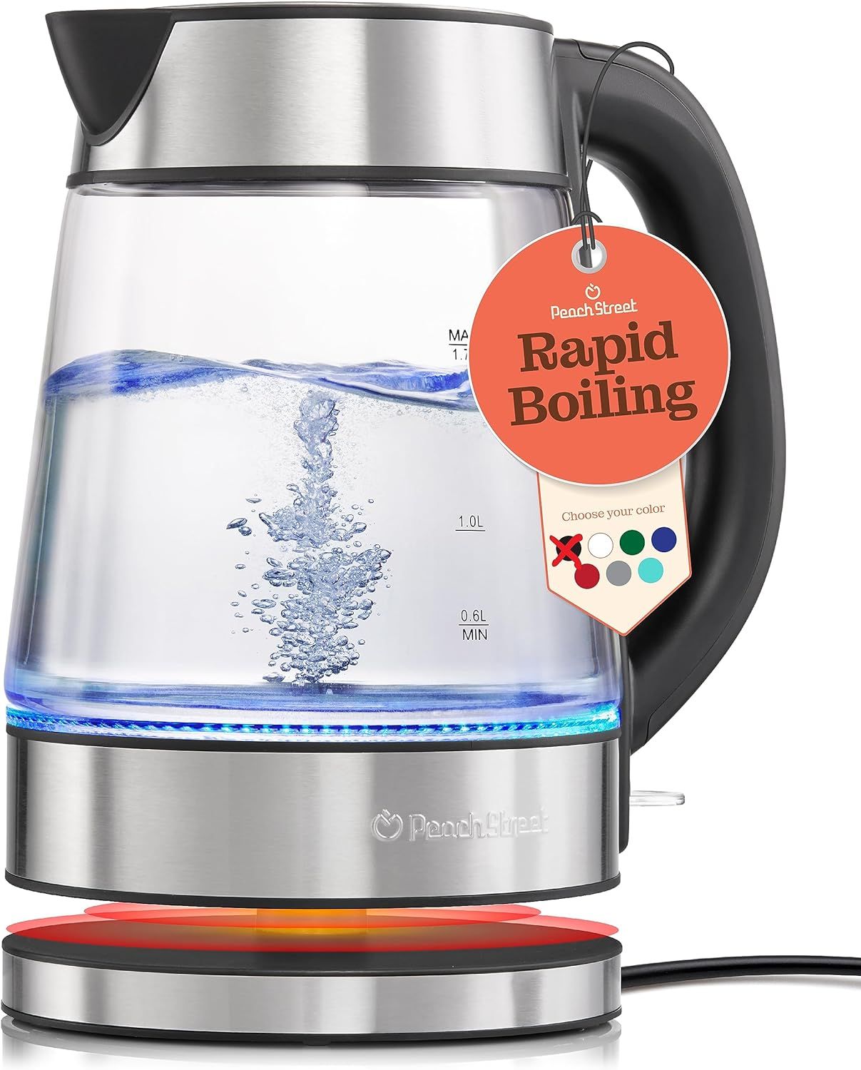 Speed-Boil Electric Kettle - 1.7L Water Boiler 1500W, Coffee & Tea Kettle Borosilicate Glass, Eas... | Amazon (US)