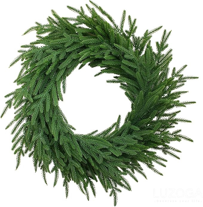 24 Inch Real Touch Norfolk Pine Wreath for Front Door, Artificial Christmas Wreaths Faux Green Pi... | Amazon (US)