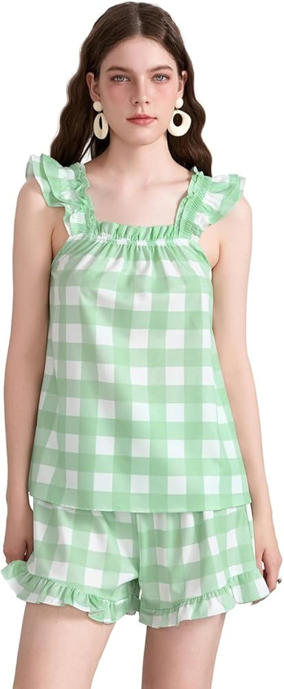 Aopwsrlyi Women's Summer Pajama Set Cute Ruffle Trim Cami Tank Top and Casual Shorts Set 2 Piece ... | Amazon (US)