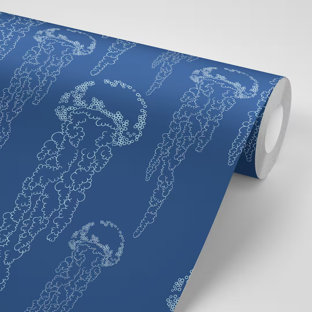 Wallpaper Jellyfish Blue Bubbles Peel And Stick | Etsy (US)