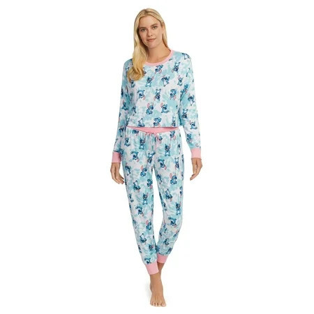 Disney Women s Stitch Poses Tie-Dye Crop Top and Jogger Pants 2 Piece Pajama Set | Walmart (US)
