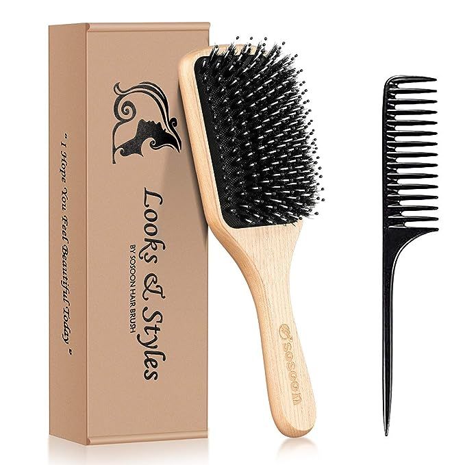 Hair Brush, Sosoon Boar Bristle Paddle Hairbrush for Long Short Thick Thin Curly Straight Wavy Dr... | Amazon (US)