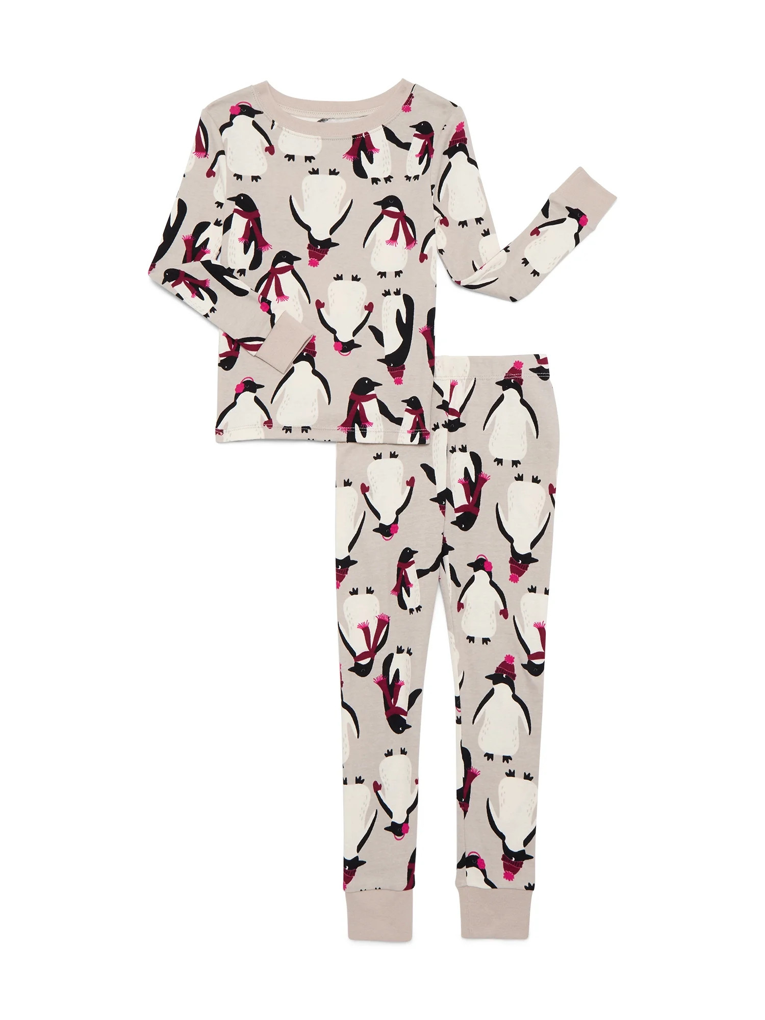 Wonder Nation Girls Cotton Long Sleeve Top and Pants Tight Fit Sleep Set, 2-Piece, Sizes 4-10 | Walmart (US)