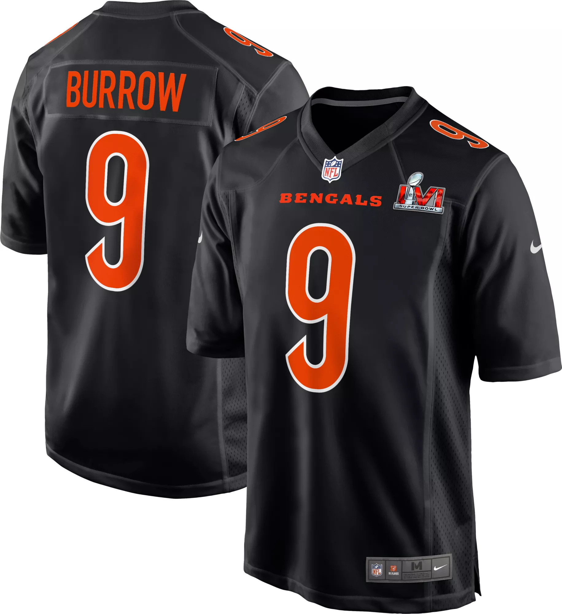 Nike 2021 Super Bowl LVI Bound Cincinnati Bengals Joe Burrow #9 Game Jersey, Men's, Medium, Black | Dick's Sporting Goods