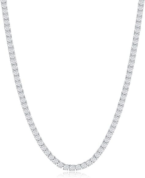 NYC Sterling Tennis Necklace for Women and Men - 3mm Round Cubic Zirconia Tennis Necklace - Silve... | Amazon (US)