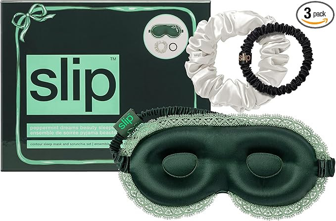 slip Peppermint Dreams Beauty Sleepover Set – Evergreen Contour Sleep Mask with Lace Trim, Whit... | Amazon (US)