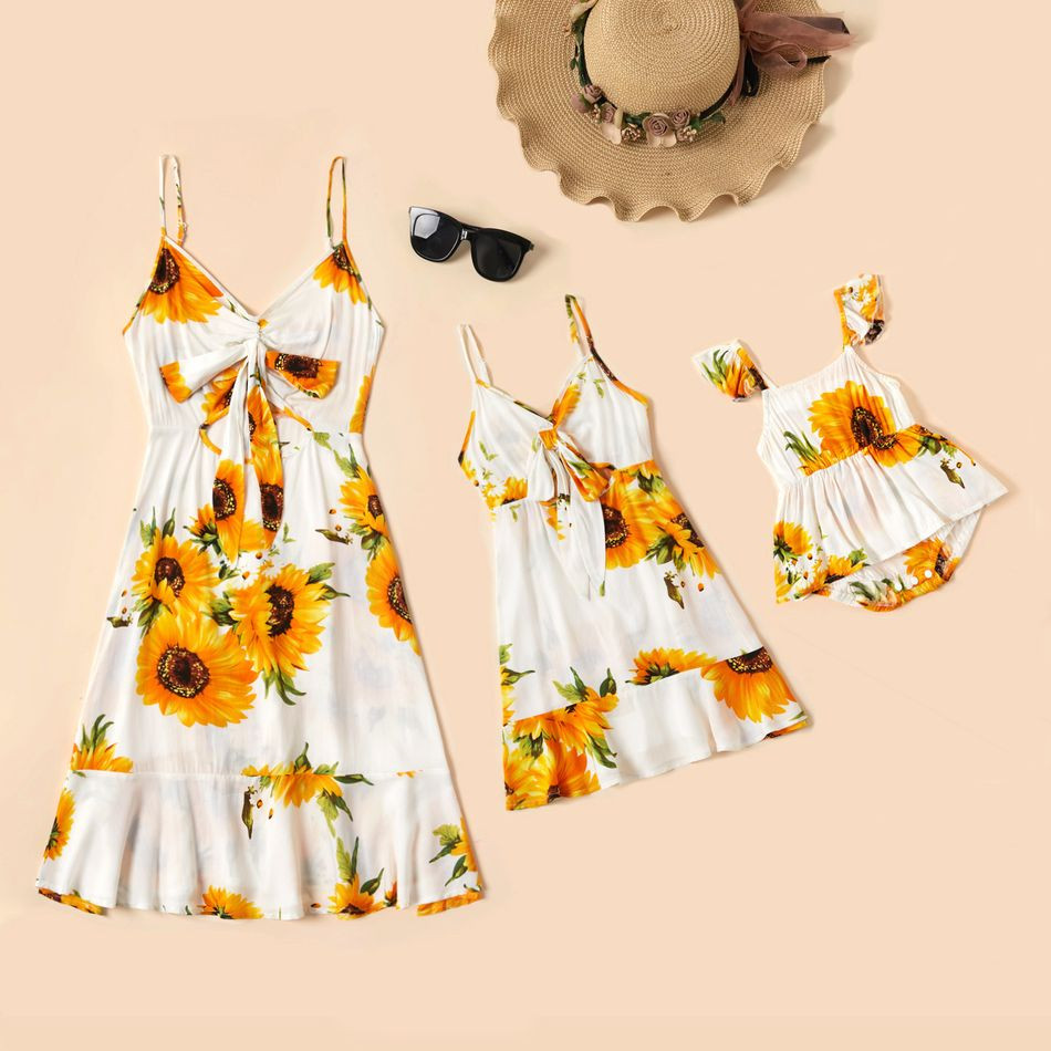 Sunflower Print Front Tie Sling Dresses for Mommy and Me Only $11.99 Patpat US | PatPat