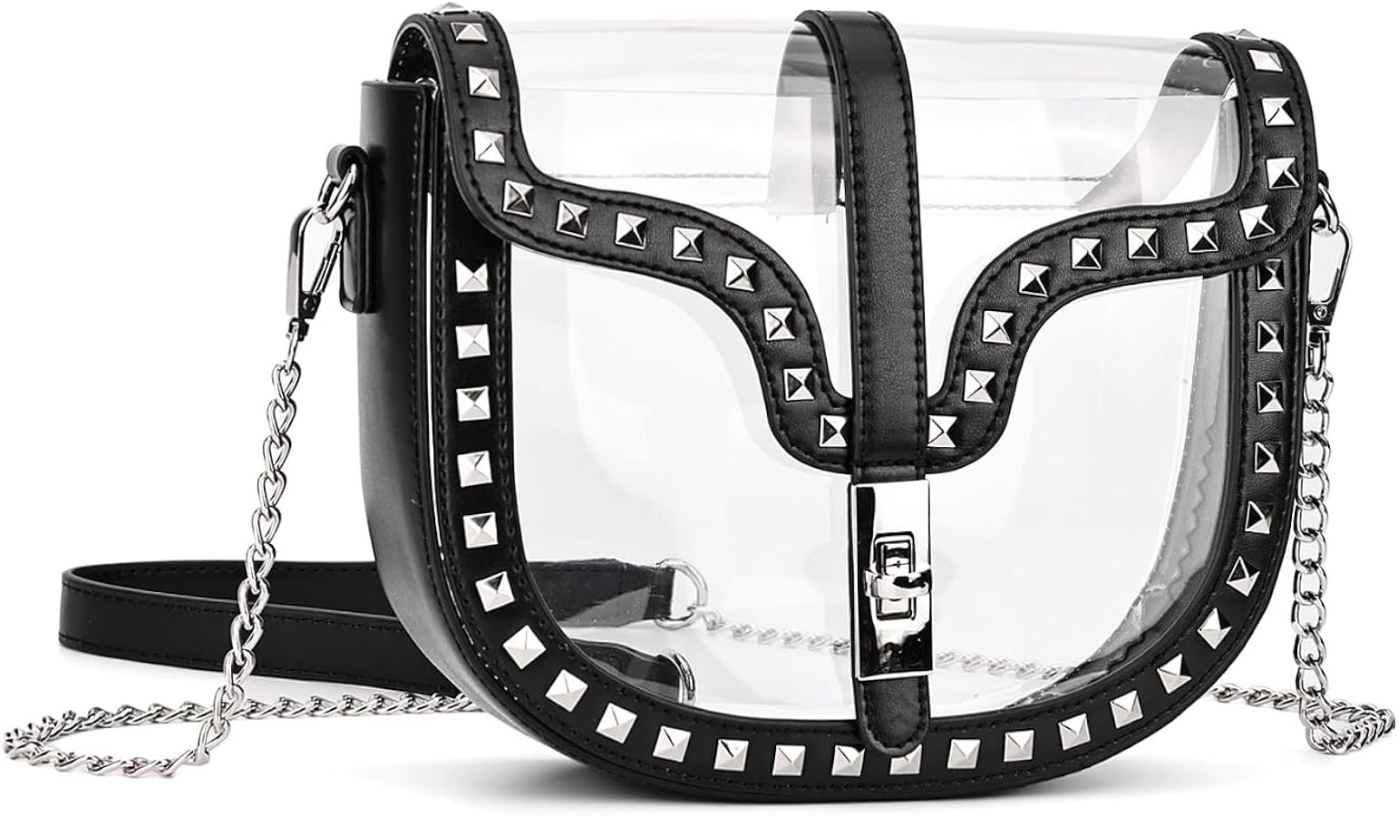 Clear Crossbody Bag for Women Stadium Approved- Vegan Leather See-Through Purse with Zipper, Styl... | Amazon (US)