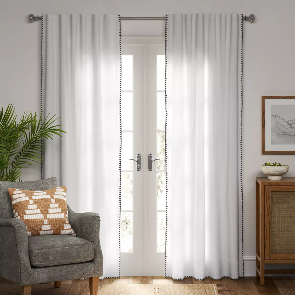 54"x84" Light Filtering Stitched Edge Curtain Panel Cream - Threshold™: Modern Indoor Rod Pocke... | Target