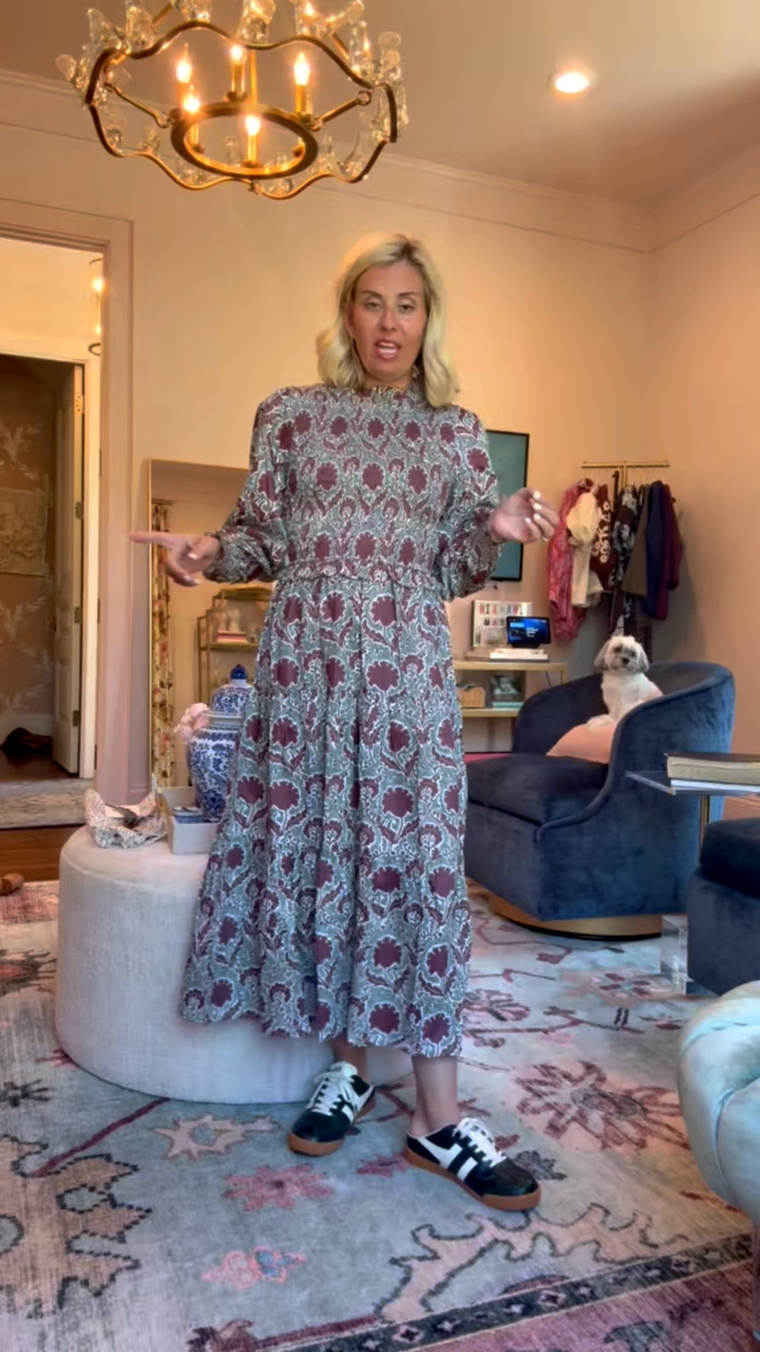 I have this dress in the red pattern and it was an instant best seller! Obsessed! 
￼
Dress - small
Sneakers - 8 tts

*Code mixandmatch15 for 15% off 1st order at Avara

#LTKOver40 #LTKSeasonal #LTKdayinmylife