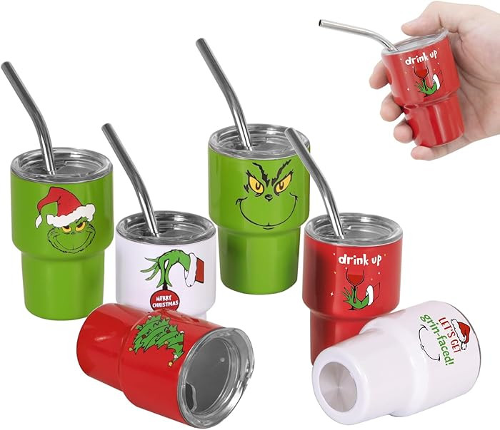Mini Shot Glasses with Lids and Straws, 3 oz Cute Christmas Style Stainless Steel Insulated Subli... | Amazon (US)