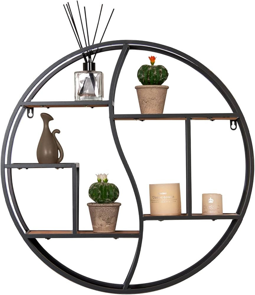 Round Wall Shelf,Circle Shelf Wall Decor,24 inch Metal & Wood Circular Floating Shelves for wall,... | Amazon (US)