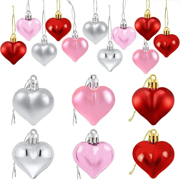 Valentine's Day Heart Shaped Ornament Decorations Red Pink Silver Heart Shaped Baubles, Romantic ... | Walmart (US)