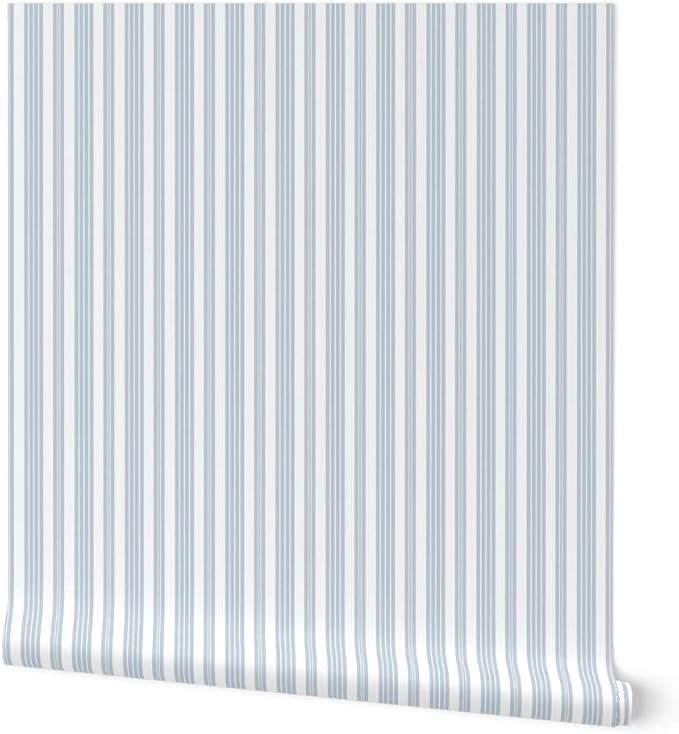Peel & Stick Wallpaper 12ft x 2ft - French White Stripe Pinstripe Blue Custom Removable Wallpaper... | Amazon (US)