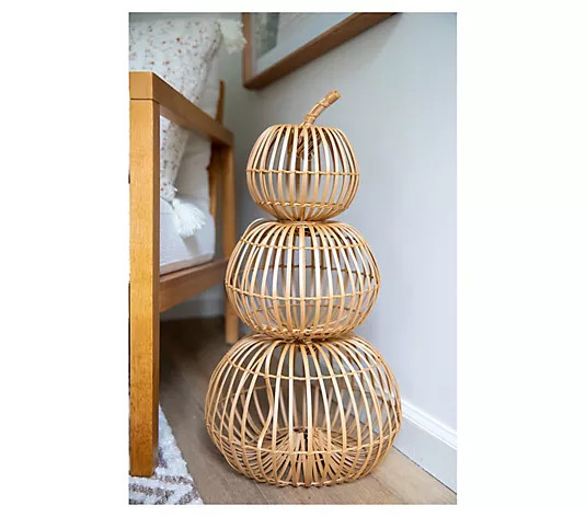 Indoor/Outdoor 24" Poly Rattan Pumpkin Stack by Lauren McBride | QVC