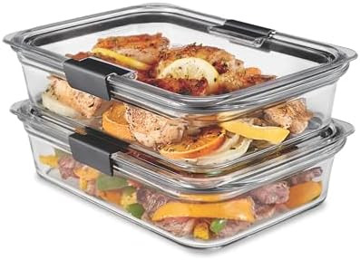 Rubbermaid Brilliance Glass Food Storage Containers, 8 Cup, Set of 2, BPA-Free, Leak-Proof, Clear | Amazon (US)