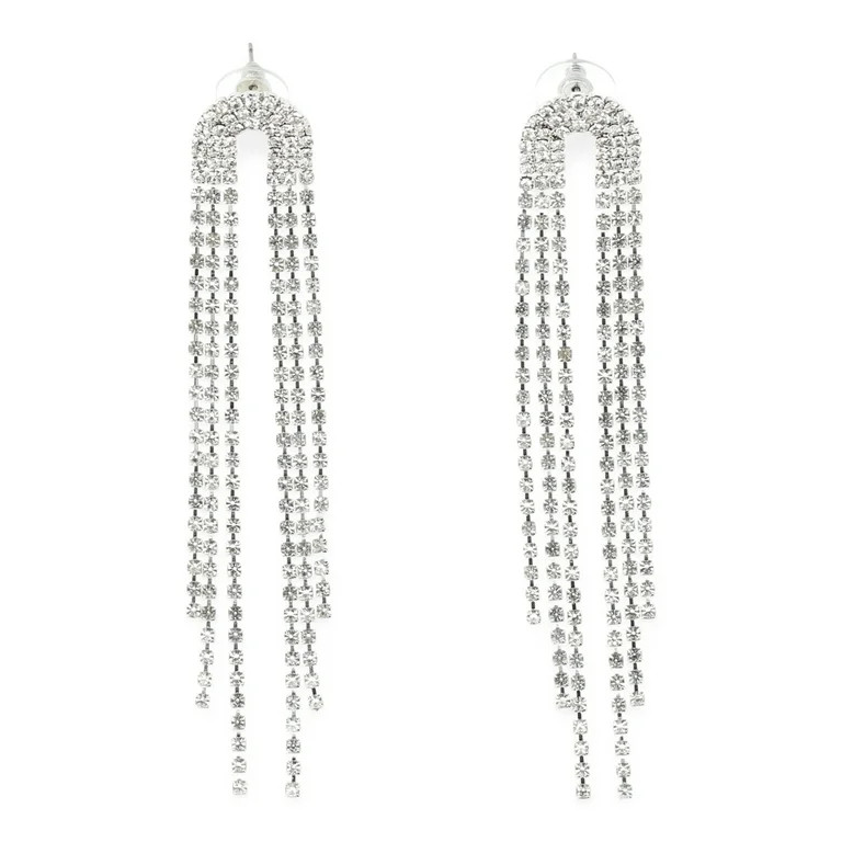 Madden NYC Women's Fashion Gold Tone Rhinestone Fringe Chandelier Statement Earrings | Walmart (US)