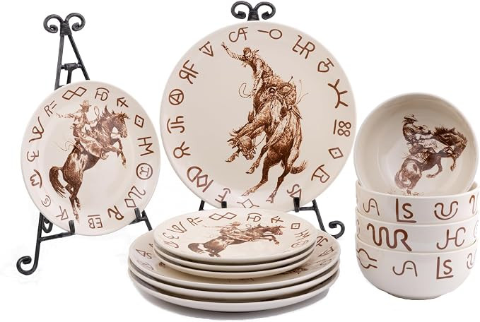 Broncs & Brands 12 Piece Dinnerware Set | Four Place Settings, Includes Dinner Plates, Salad Plat... | Amazon (US)