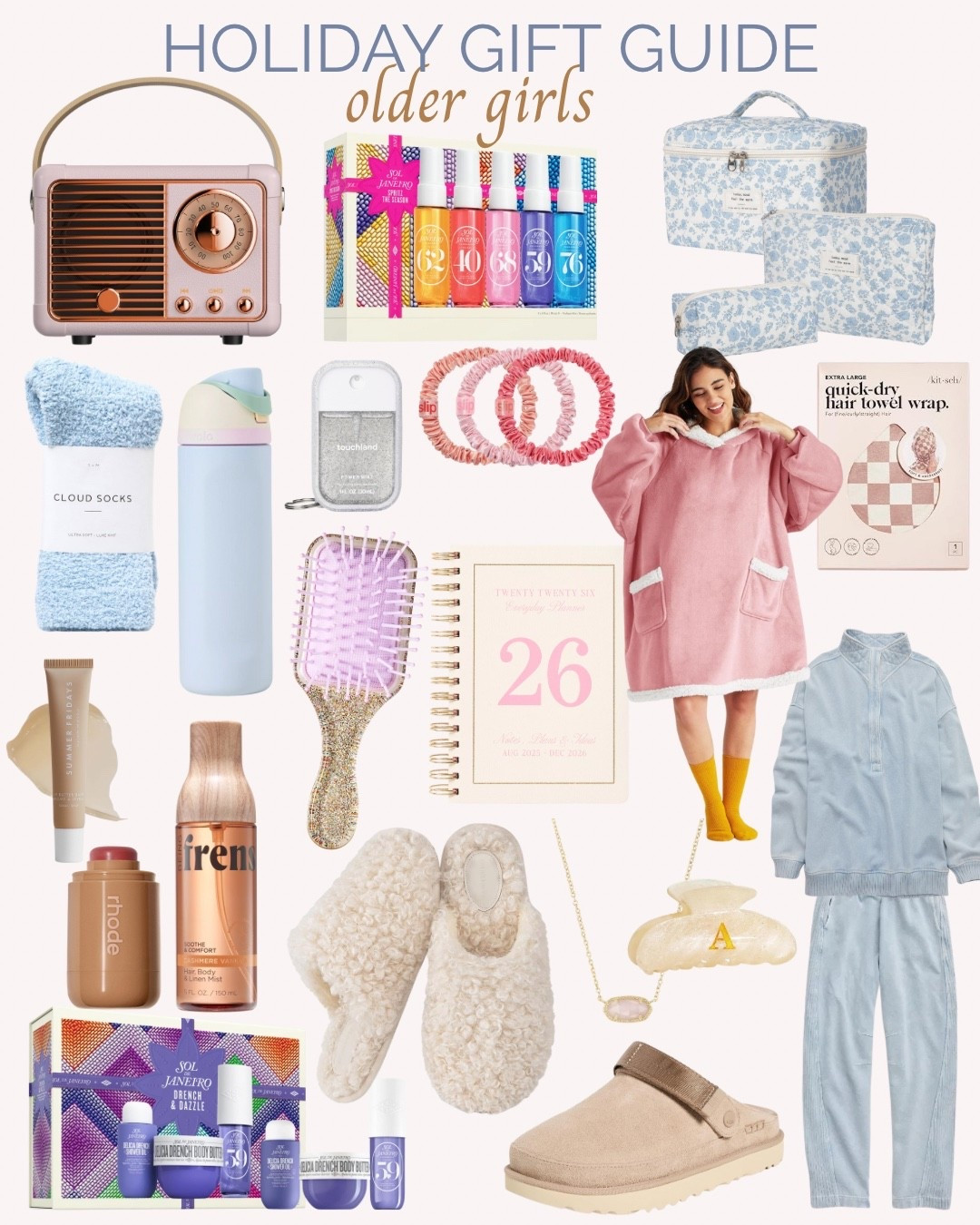🎁✨ HOLIDAY GIFT GUIDE FOR OLDER GIRLS ✨🎁
Shopping for tweens or teen girls? I’ve rounded up the cutest + most practical gifts they’ll actually love — from cozy must-haves and skincare sets to trendy accessories and beauty faves 💕

Think soft slippers, Sol de Janeiro sets, cloud socks, haircare essentials, and all things girly, cozy, and aesthetic 🌸

Perfect for:
🎀 Stocking stuffers
🎀 Secret Santa
🎀 Teen gift exchanges
🎀 Your daughter, niece, or bestie

🛍️ Shop everything from this collage right on my LTK!
#GiftGuide #HolidayGiftGuide #TeenGiftIdeas #GiftsForGirls #LTKHoliday #LTKGiftGuide #LTKFinds #CozyGifts #AestheticGifts #StockingStuffers #ChristmasGiftGuide

#LTKHoliday #LTKSeasonal #LTKFamily