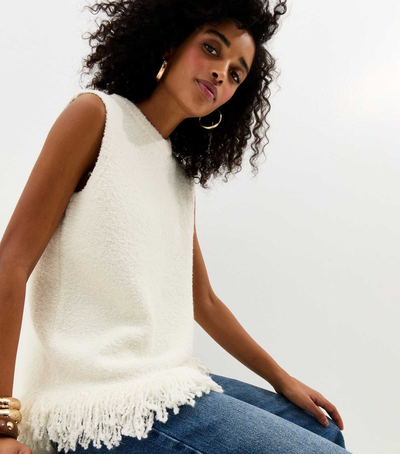 Cream Boucle Fringed Hem Tabard Top | New Look | New Look (UK)