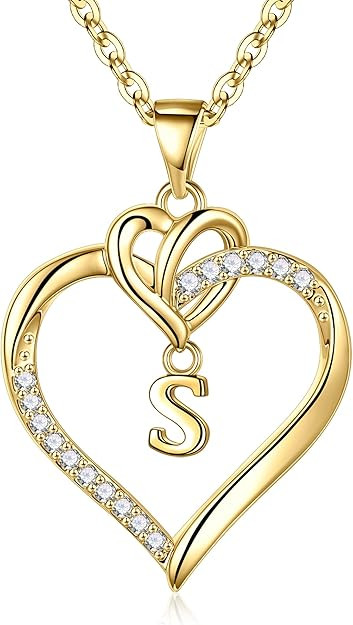 STORUP Valentines Gifts for Her Teen Girls - Heart Initial Necklaces for Women Girls, 14K-Gold-Pl... | Amazon (US)