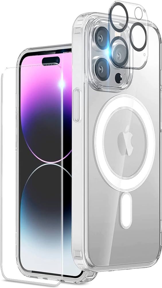 KFK Creation for iPhone 14 Pro Max Case, [3 in 1] 1X Clear Case [Not-Yellowing] with 1X Tempered ... | Amazon (US)