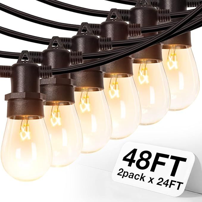 addlon 48 FT (2x24FT) Outdoor String Lights Commercial Grade Strand 20 Edison Vintage Bulbs 16 Ha... | Amazon (US)