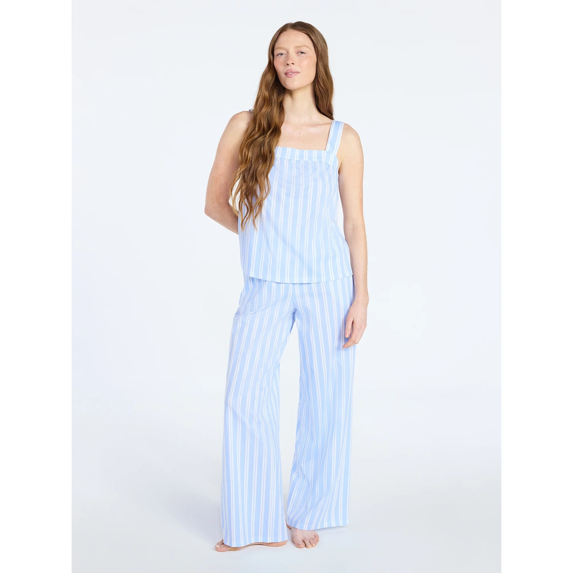 Joyspun Women's Wide Strap Cotton Tank Top and Pants Pajama Set, 2-Piece, Sizes XS-3X | Walmart (US)