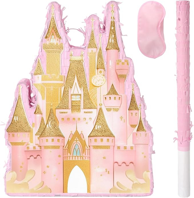 Princess Castle Pinata - Pink Castle Pinata with Blindfold and Bat for Girls Kids Princess Theme ... | Amazon (US)