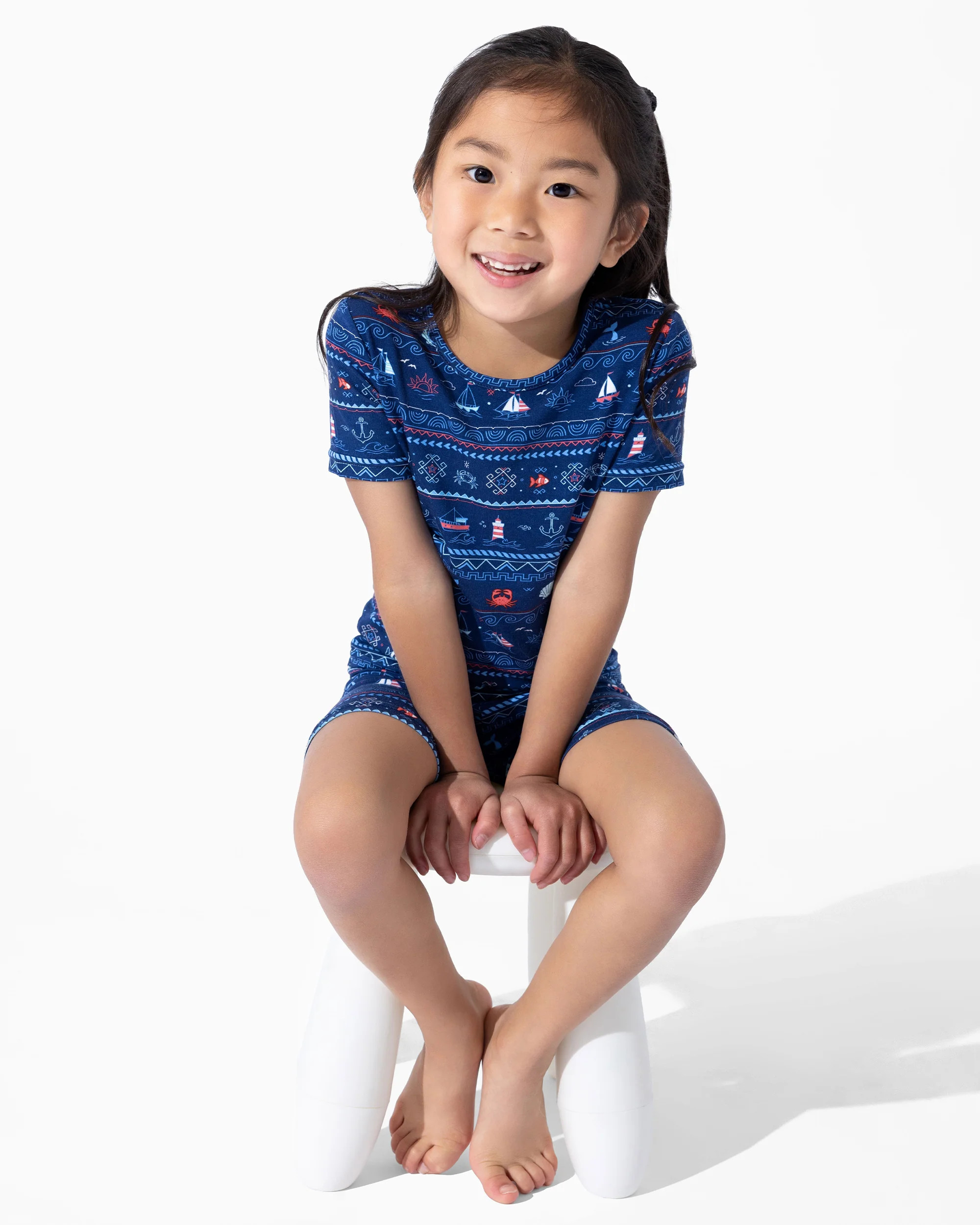 Sail Away Fair Isle Bamboo Kids Pajama Short Set | Bellabu Bear