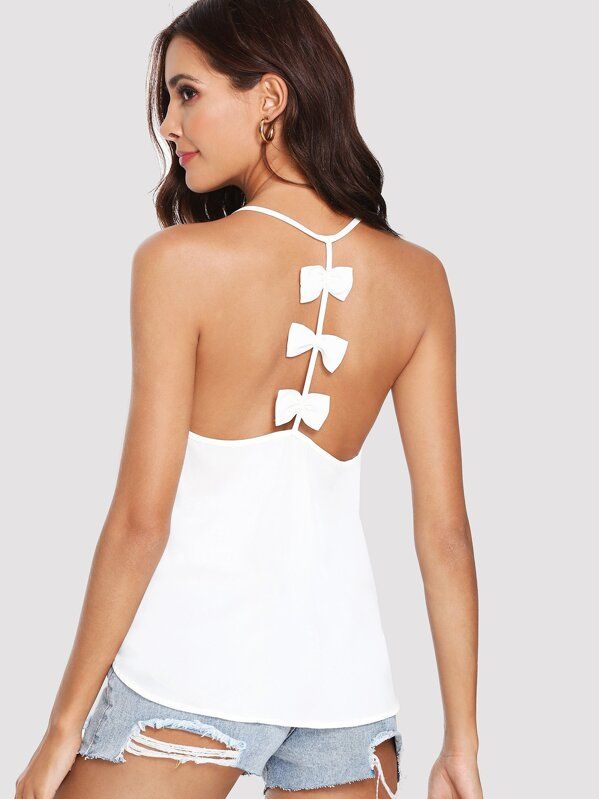 Bow Embellished Open Back Solid Cami Top | SHEIN