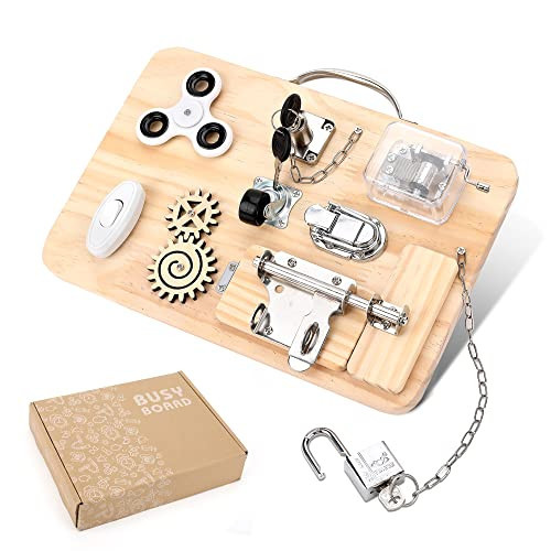 Pithfor Wooden Montessori Toys Busy Board for 1 2 3 4 Year Old, Baby Toddler Sensory Toys, for Fine Motor Skills, for Autism ADHD | Amazon (US)