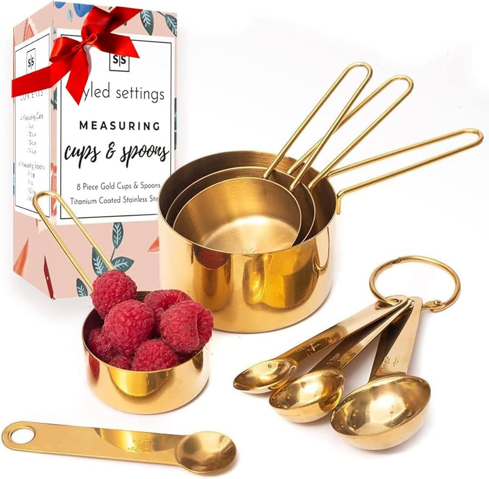 Gold Measuring Cups and Spoons Set - Stackable, Stylish, Sturdy 8-Piece Gold Measuring Spoons Set... | Amazon (US)