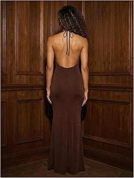 OYOANGLE Women's Deep V Neck Sleeveless Halter Maxi Dress Summer Backless Party Beach Vacation We... | Amazon (US)