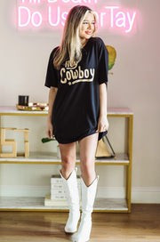 Hey Cowboy Graphic T-shirt/Dress - Black | Hazel and Olive