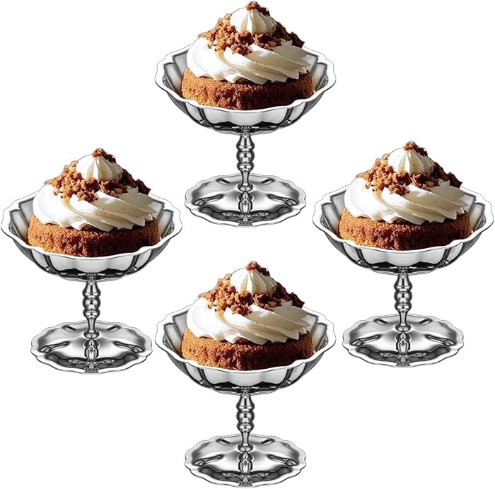 Ice Cream Bowls 4pcs \u2013 Elegant Stainless Steel Dessert Cups, Footed Bowl for Ice Cream, Trif... | Amazon (US)