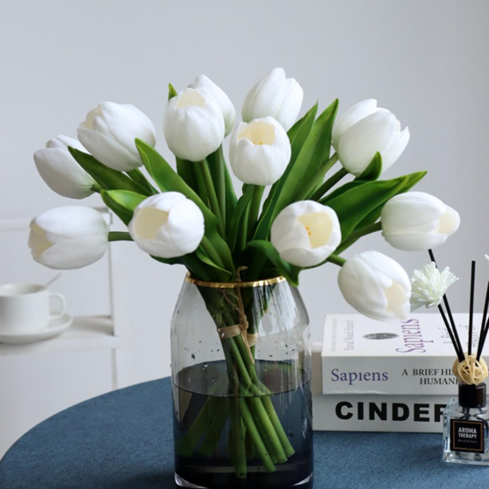 Buart White&Green Tulip Flowers Artificial Luxury Big Tulip Valentine's Day Mother's Day Easter H... | Amazon (US)