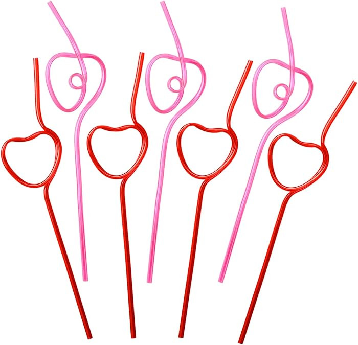 36PCS Valentine’s Day Party Straws Supplies – Heart Drinking Plastic Crazy Loop Galentine's P... | Amazon (US)