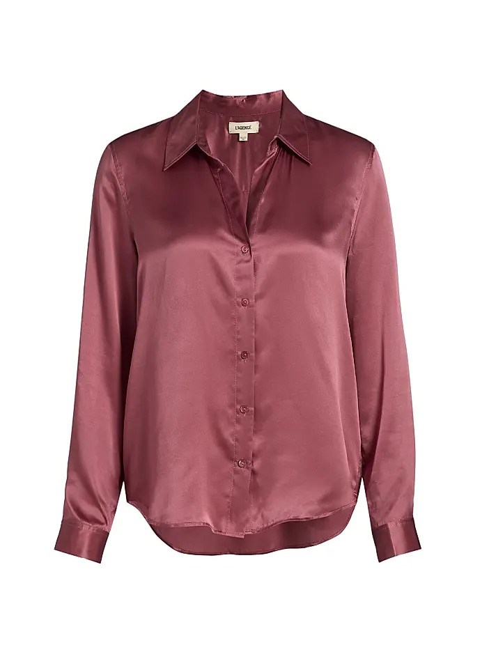 L'AGENCE Dani Three-Quarter Sleeve Silk Shirt | Saks Fifth Avenue | Saks Fifth Avenue
