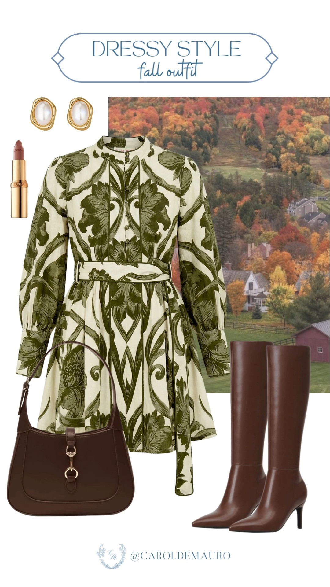 This green and cream printed dress paired with brown boots is fall dressing at its prettiest. Feminine, polished, and full of personality.

dressy fall outfit, printed midi dress, fall dress idea, brown knee high boots, women's fall fashion, statement print dress, autumn outfit inspo, dressy casual style

#LTKootd #LTKSeasonal #LTKU