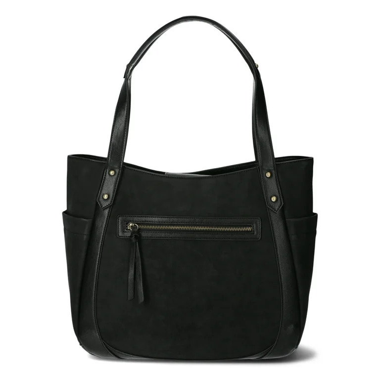 Time and Tru Women's Carla Tote Handbag, Black | Walmart (US)