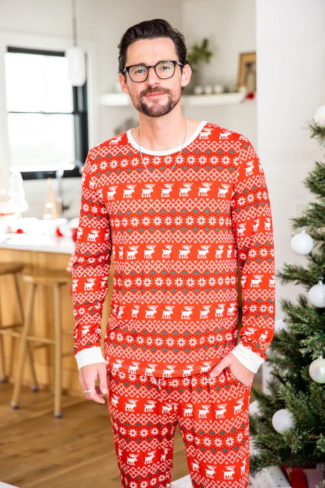 Mens Home For The Holidays Red Christmas Print Pajama Top FINAL SALE | Pink Lily