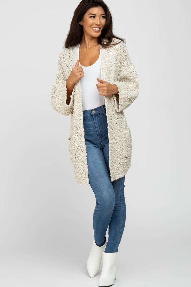 Beige Soft Popcorn Knit Cardigan | PinkBlush Maternity