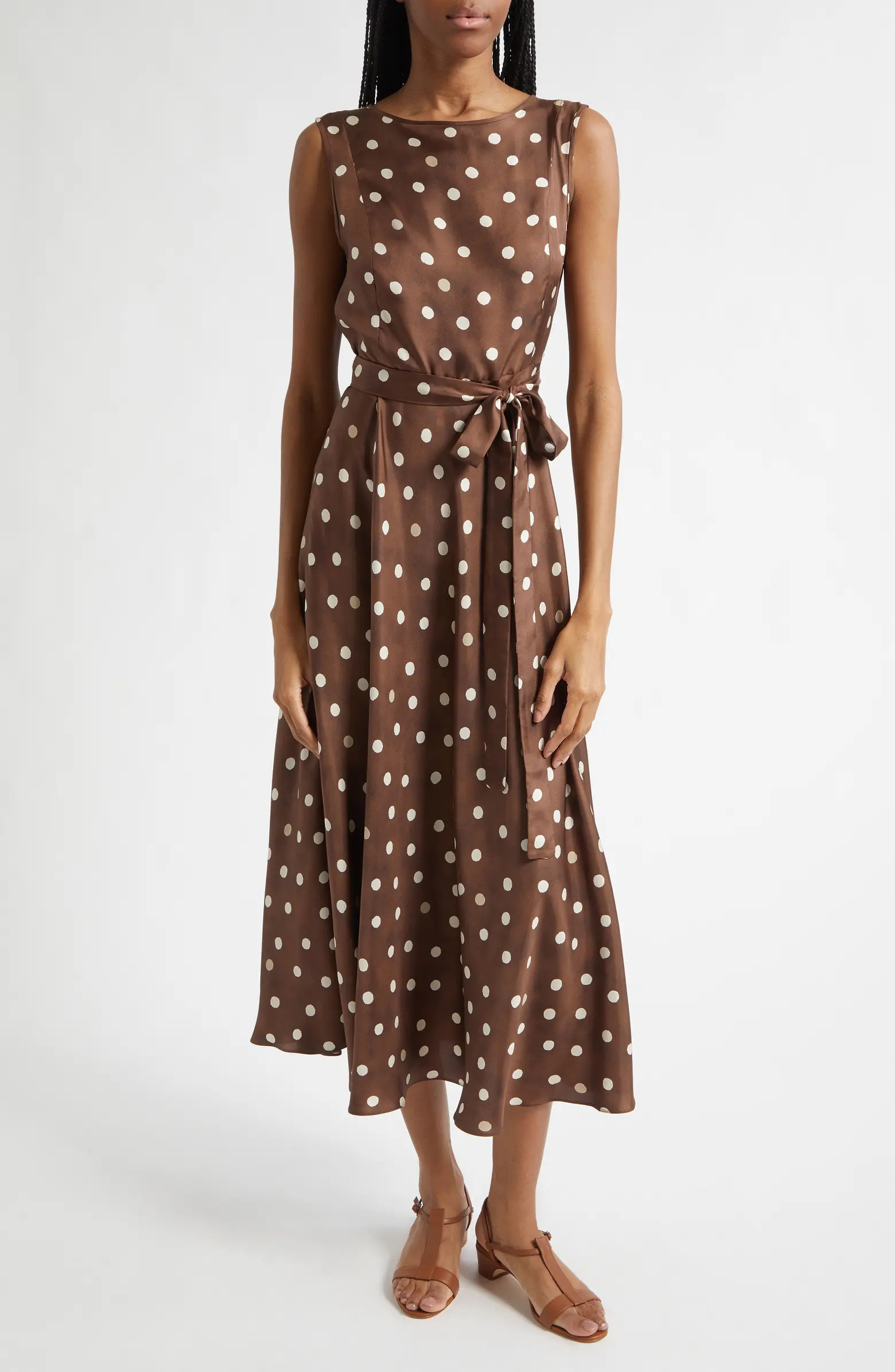 Martina Polka Dot Silk Twill Midi Dress | Nordstrom