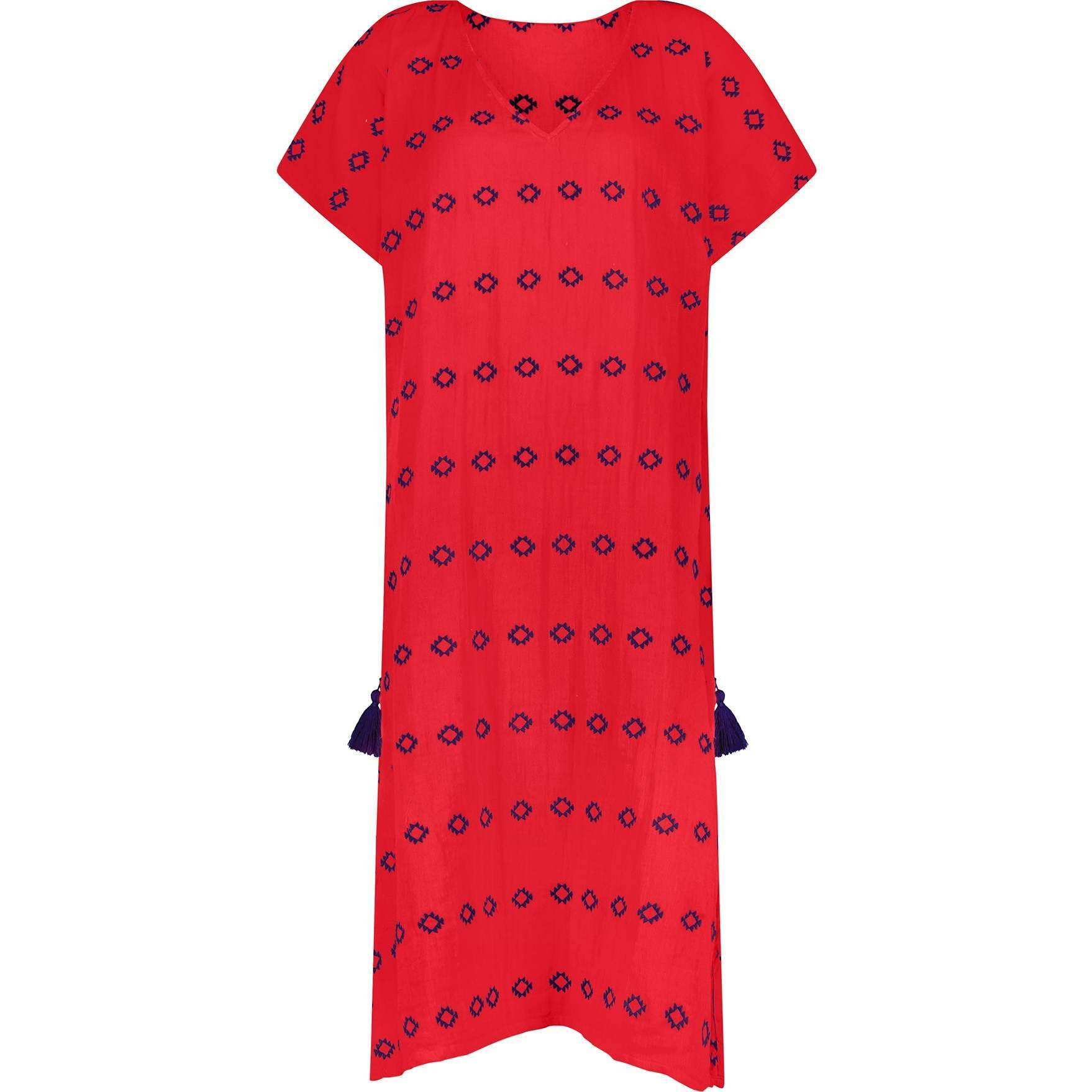 Women's Capucine Maxi Caftan Embroidered Dress, Red | Maisonette