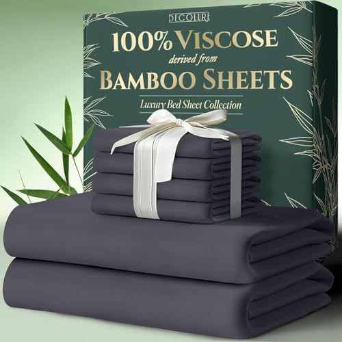 DECOLURE 100% Viscose Derived from Bamboo Sheets Cal King Size 6pcs - Ultra Soft & Luxuriously Cooling, 17" Deep Pocket, Double Stitching, Perfect for Hot Sleepers - King Bed Sheets (Grey) | Amazon (US)