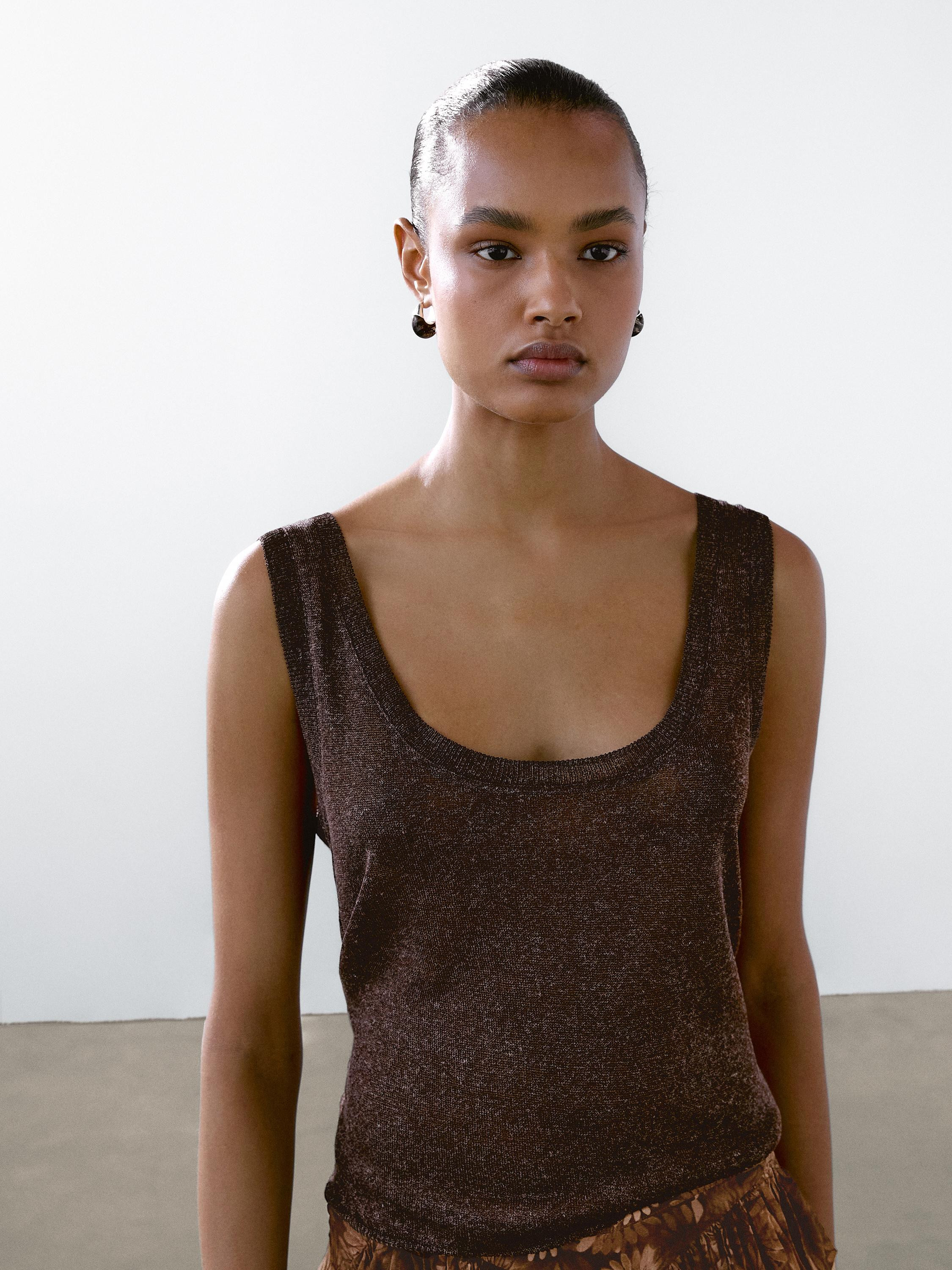 Strappy knit top with linen | Massimo Dutti UK